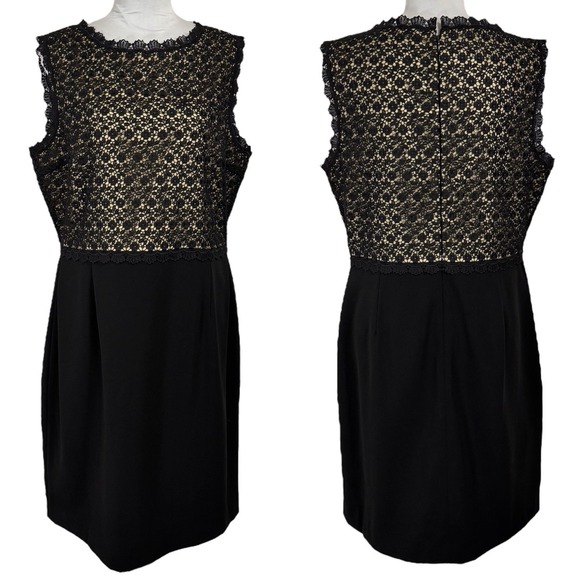 NEW Ivanka Trump Sleeveless Sheath Dress Size 16 Black Beige Floral Crochet Chic - Picture 3 of 14